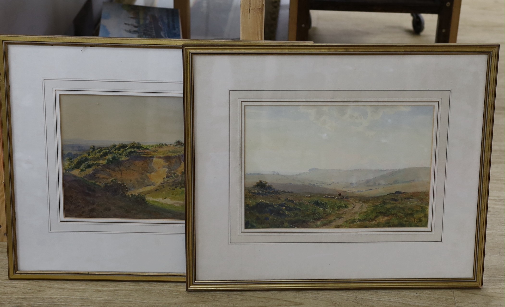 Vivian Rolt R.B.A (1874-1933), two watercolours, Downland view and 'The Downs, Chantry Hill, Nr Storrington', signed, 24 x 36cm